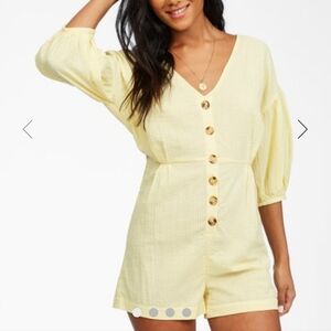 NWOT Billabong Sun Valley Romper, Yellow, 100% Cotton, Sz M